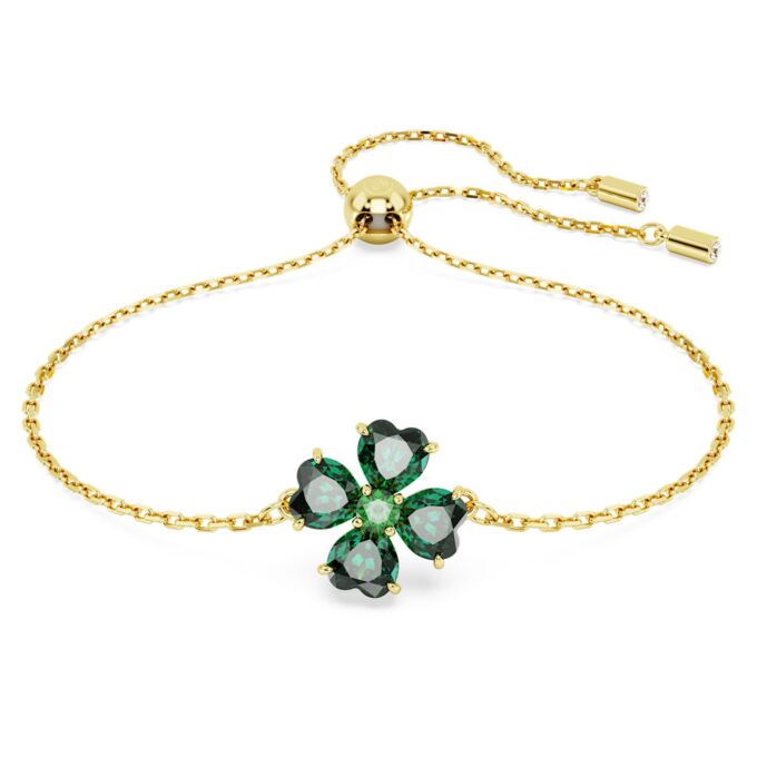 Swarovski braccialetto Idyllia Taglio misto, Quadrifoglio, Verde, Placcato color oro 5666585